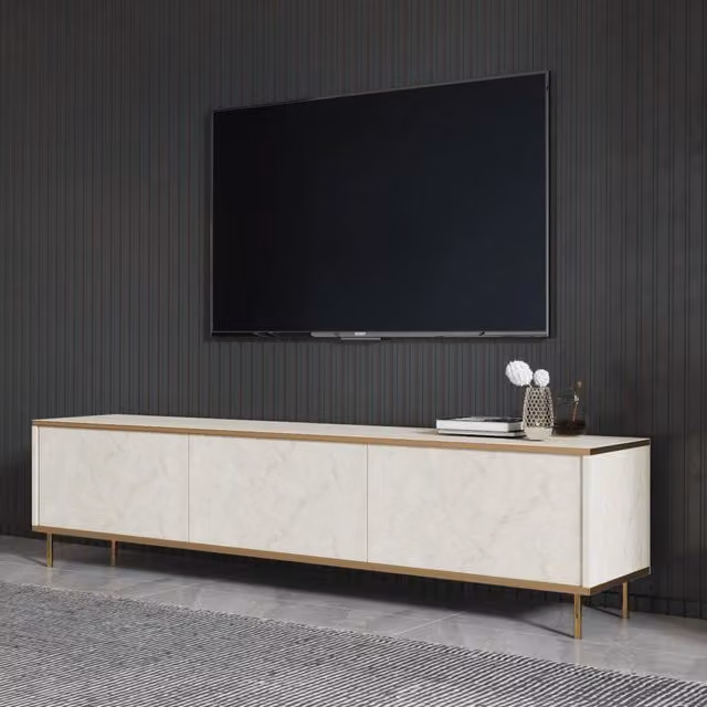 DMORA Mobile Porta TV Sassello con 3 Vani, Beige Marrone, L 180 cm x P 35 cm x H 45 cm
