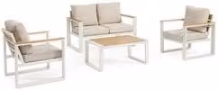 Set da giardino TALVION composto da divano a 2 posti, poltrone lounge e tavolino in alluminio verniciato con cuscini in poliestere resistente ai raggi UV Bianco e Beige