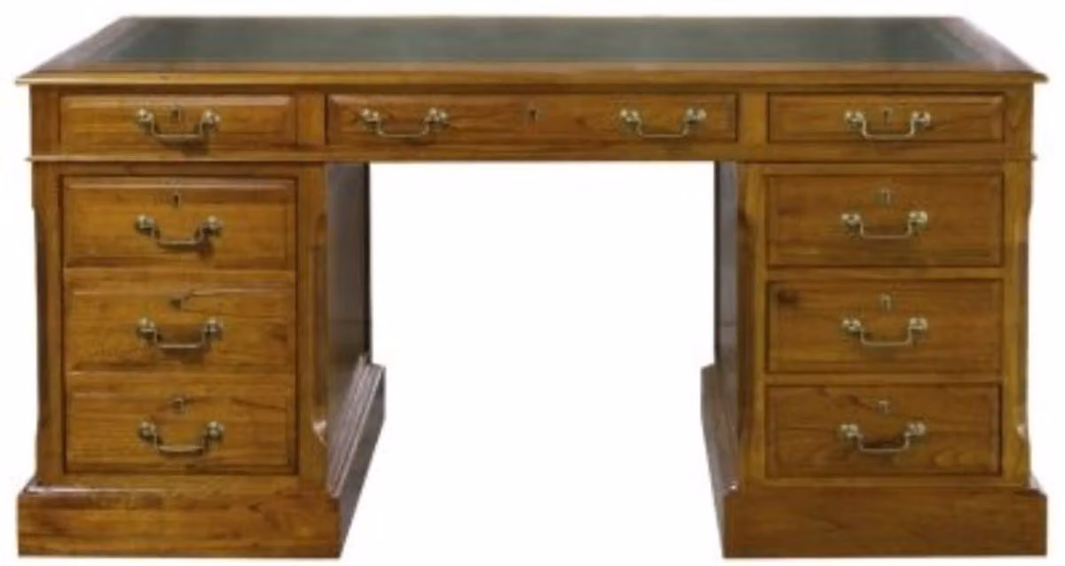 Casa Padrino scrivania con anta e 6 cassetti marrone/verde 160 x 80 x h. 79 cm - Mobili per ufficio
