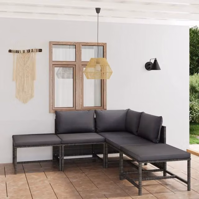 Set Divani da Giardino 6 pz con Cuscini in Polyrattan Grigio 3059755