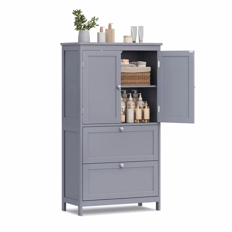 Mobile da Bagno con Ante e Cassetti Capienti, Grigio Tortora