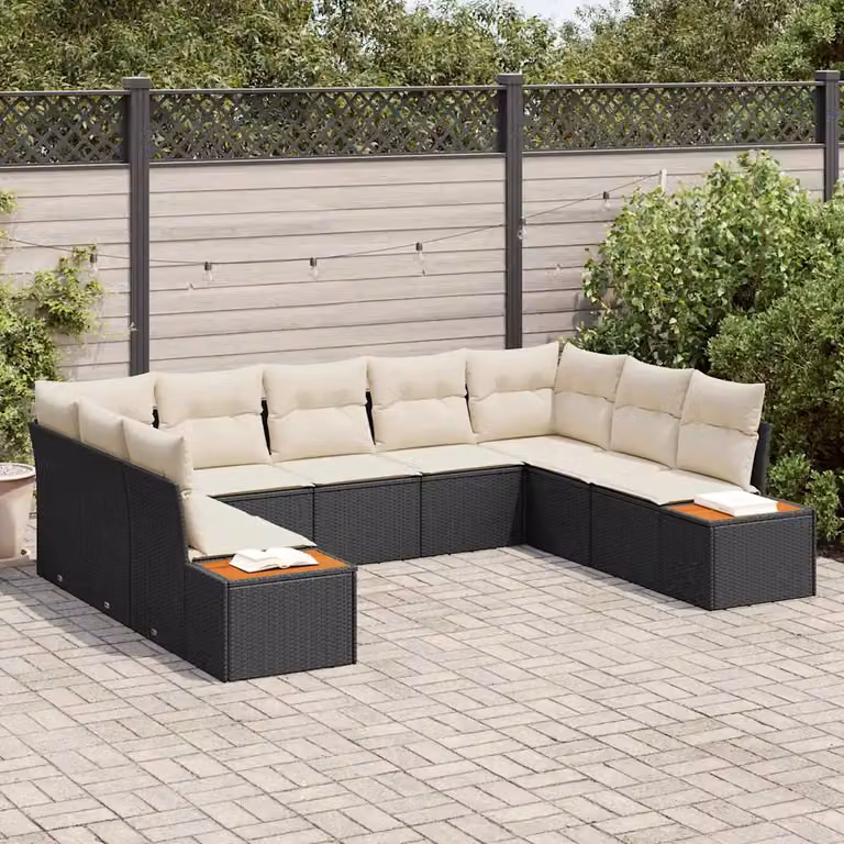 Set Divano da Giardino a L vidaXL 9 pz Nero con Cuscini e Struttura in Metallo
