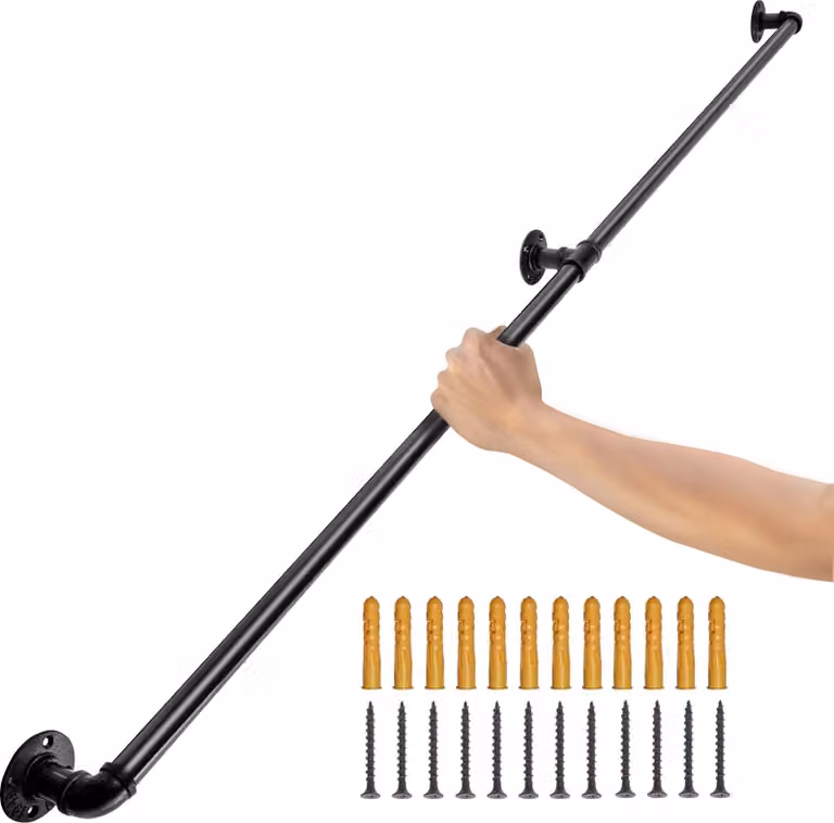 Corrimano 180cm Tubo dell'acqua retrò Parapetto industriale Acciaio al carbonio 3x staffe a muro Corrimano Rustico 200kg