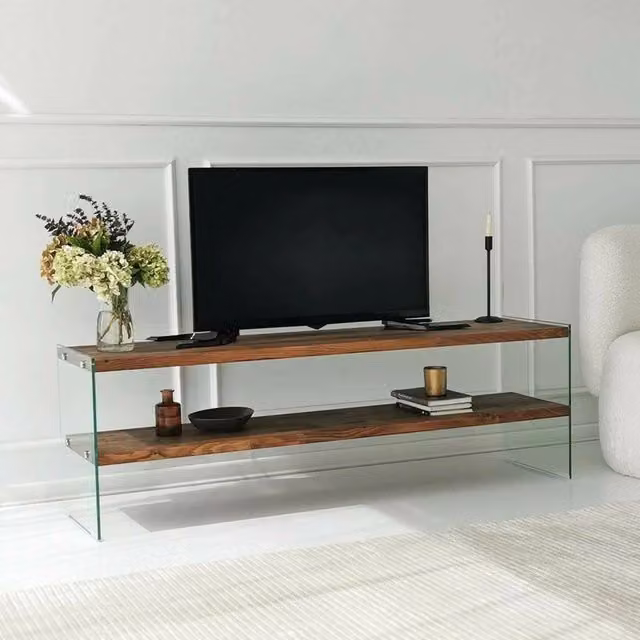 Mobile Porta TV Umbria DMORA in Legno e Vetro Marrone L: 140 cm, P: 35 cm, H: 45 cm