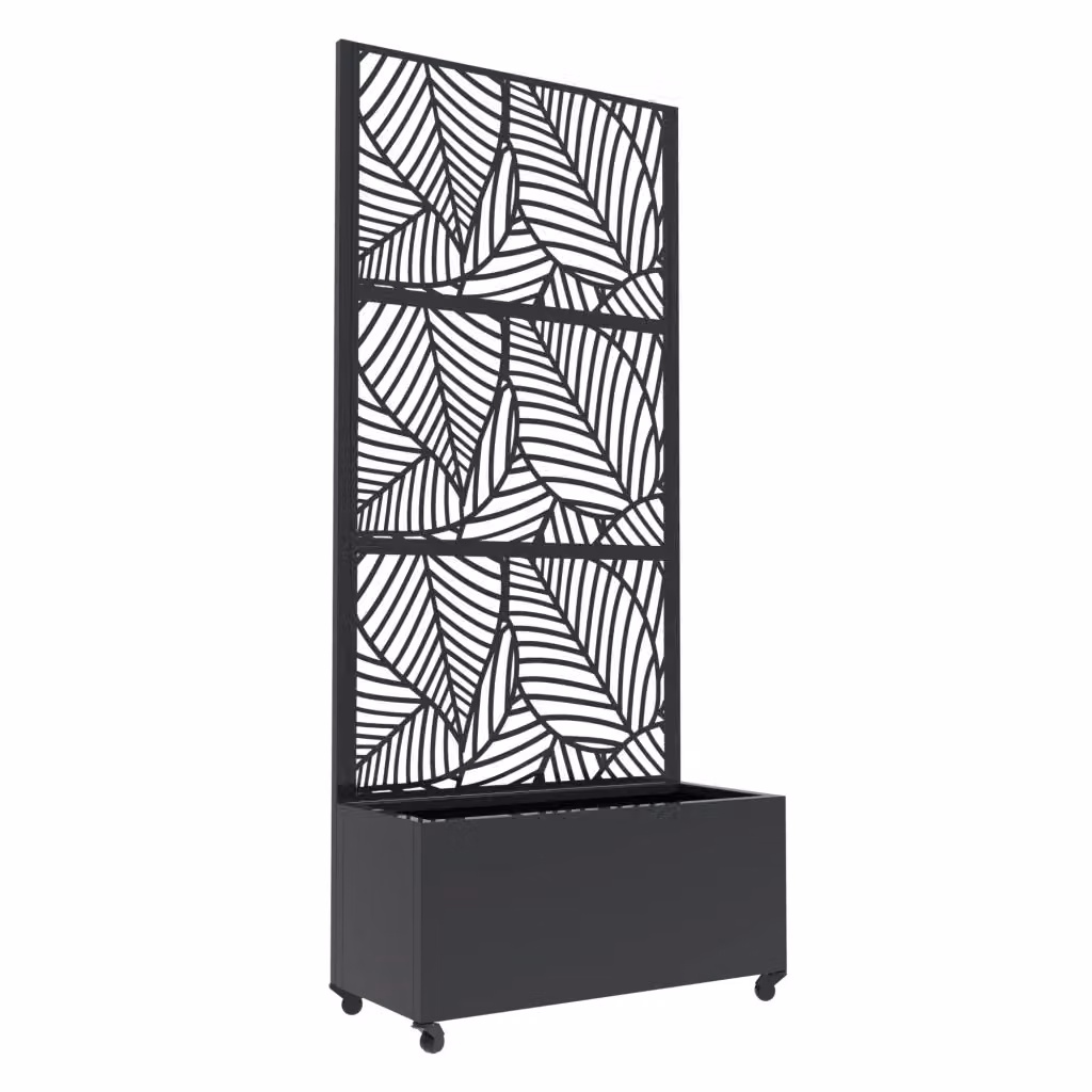 Fioriera con Spalliera e Separè Surnskoki casa.pro in Acciaio Galvanizzato con Rotelle, Grigio Antracite, H: 190 cm, L: 82 cm, P: 38 cm – 2