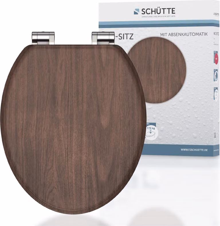 Sedile per WC SCHÜTTE MDF LEGNO SCURO, con meccanismo di chiusura ammortizzata