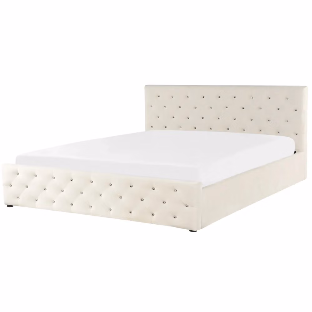Letto Matrimoniale Beliani in Velluto Beige con Contenitore e Base Lift Up L/P/H: 180 x 200 x 217 cm – 2