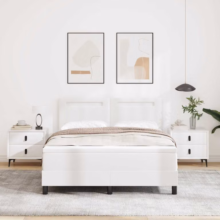Letto a molle con testiera vidaXL in pelle sintetica bianca, L/P: 160 x 200 cm