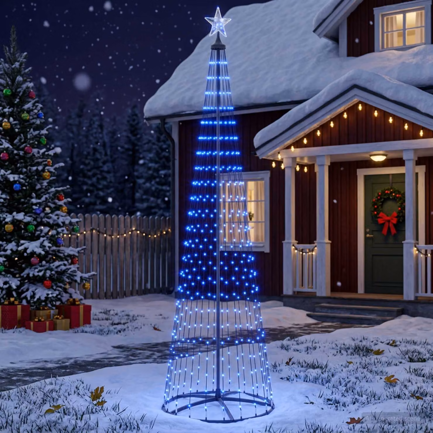 vidaXL Albero di Natale a cono LED 250 cm 470 LED Blu Acciaio Bianco