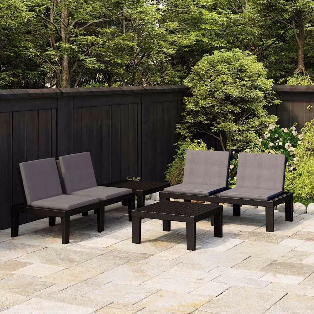 Set da giardino moderno vidaXL composto da divano a 2 posti, poltrone lounge e tavolino con cuscini imbottiti in colore antracite