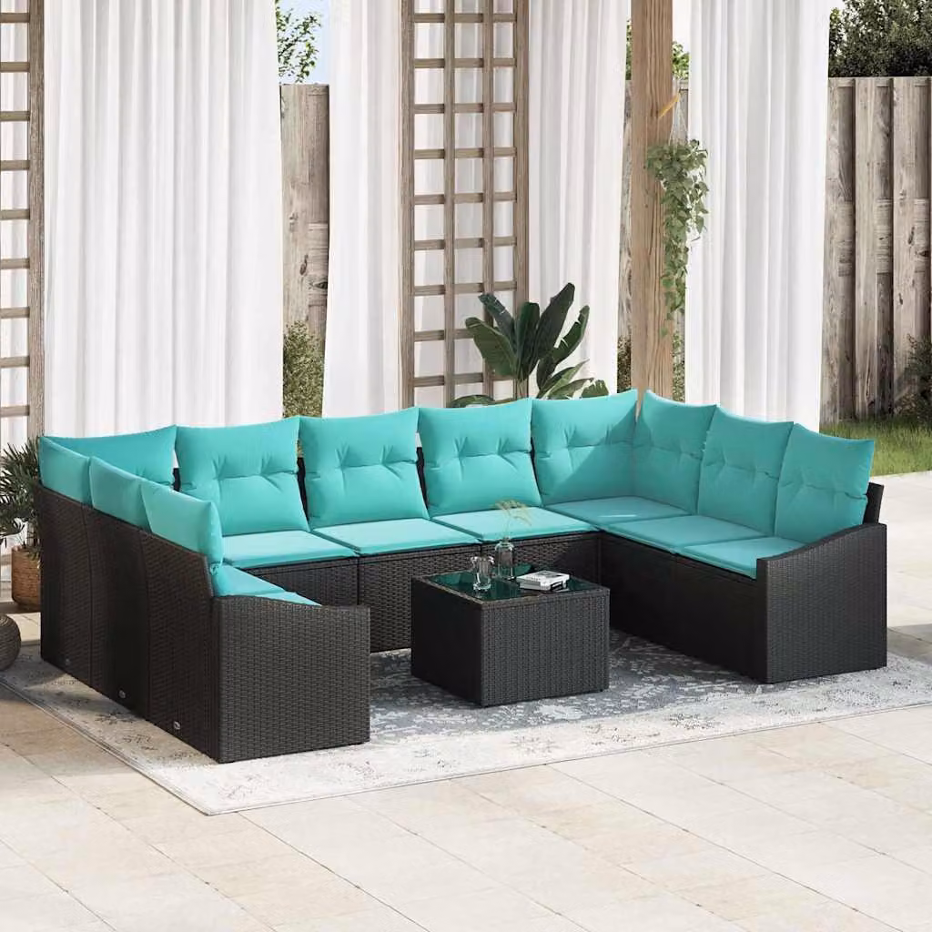 Maison Exclusive - Set di divani da esterno, 10 pezzi, colore nero [Materiale sintetico]: rattan sintetico