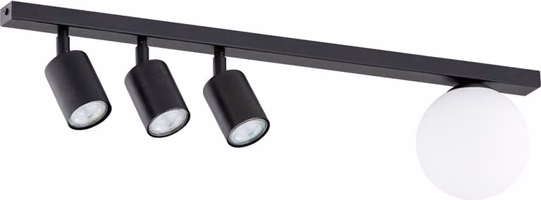 Lampada da soffitto nera con faretti + paralume a listello da 70 cm BASTER 3xGU10 8W + 1xE14 10W Emibig