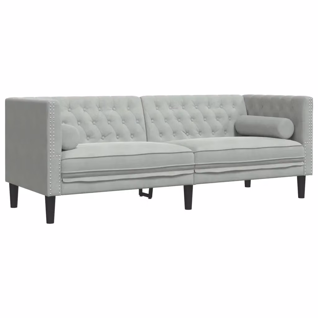 Divano Chesterfield a 3 posti vidaXL in velluto grigio con cuscini inclusi L: 194 cm, P: 74,5 cm, H: 70,5 cm – 2