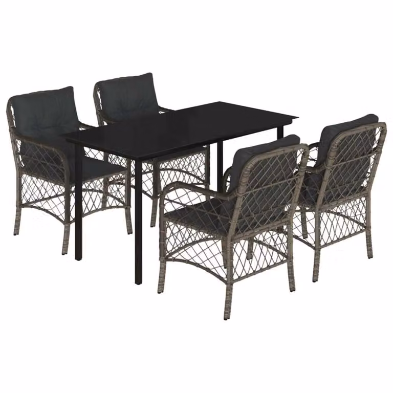 Set da Pranzo da Giardino 5 pz con Cuscini in Polyrattan Grigio