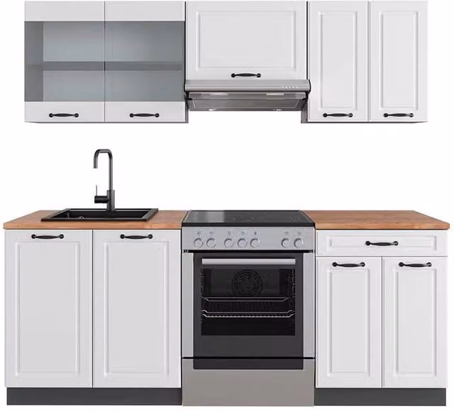 Cucina componibile R-Line Vicco Bianco rustico/Antracite con Rovere, L: 200 cm, P: 60 cm, H: 81,6 cm