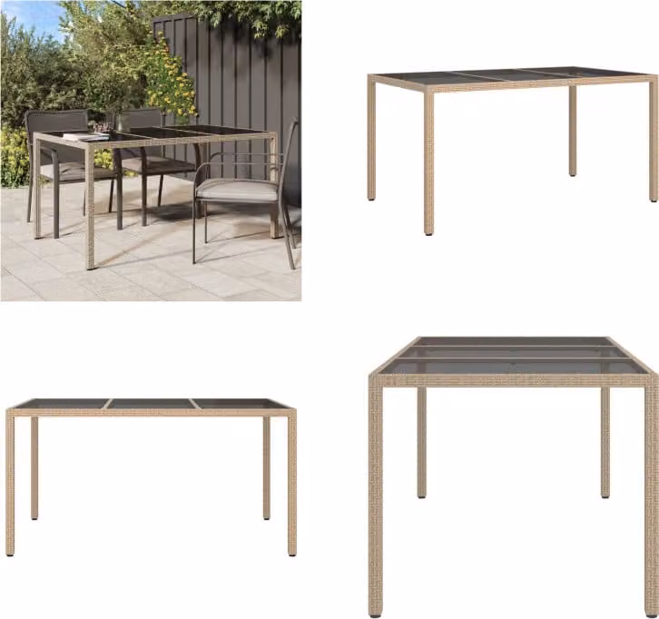 vidaXL Tavolo da giardino 150x90x75 cm Vetro temperato Poli rattan Beige - Tavolo da giardino - Tavoli da giardino - Tavolo - Tavoli