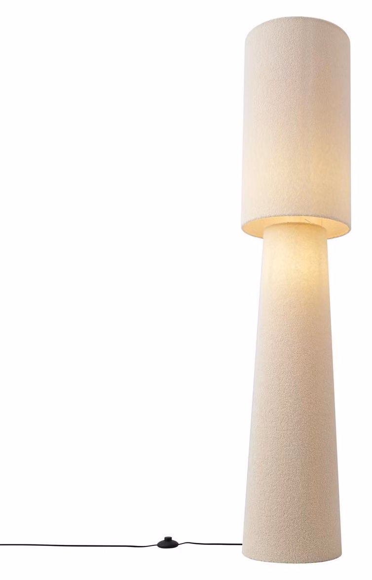 Lampada da terra in stile Japandi, beige, tessuto Teddy, 2 luci, a tromba