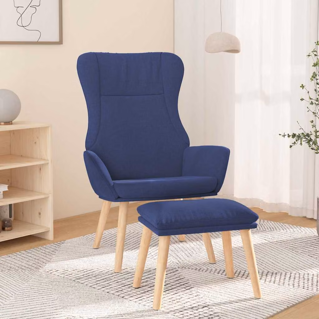 vidaXL Poltrona Relax con Poggiapiedi Blu in Tessuto e Struttura in Metallo