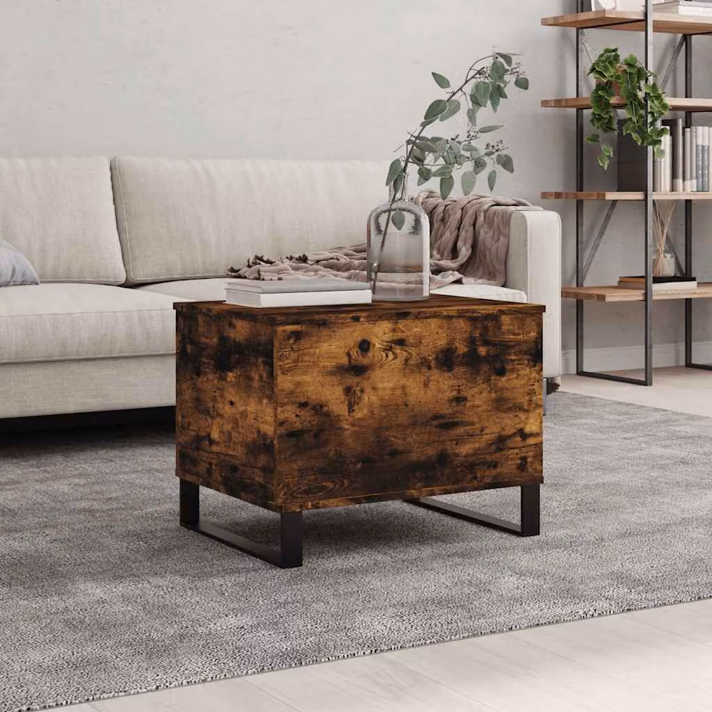 Tavolino da Salotto Moderno vidaXL in Legno e Metallo, Colore Rovere Fumo, L: 60 cm, P: 44,5 cm, H: 45 cm