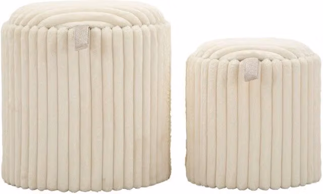 Coppia di Puff Goteborg Mauro Ferretti bianchi in tessuto cilindrico L/P/H: 40 x 42 x 31 cm e 40 x 32 x 31 cm