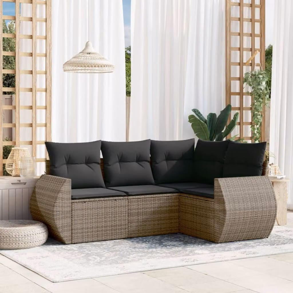 Maison Exclusive - Set da giardino 4 pezzi con cuscini Grigio Poly Rattan
