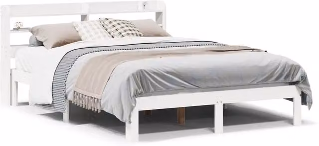 Letto matrimoniale | Letto per adulti | Giroletto con Testiera Bianco 135x190 cm Legno Massello di Pino