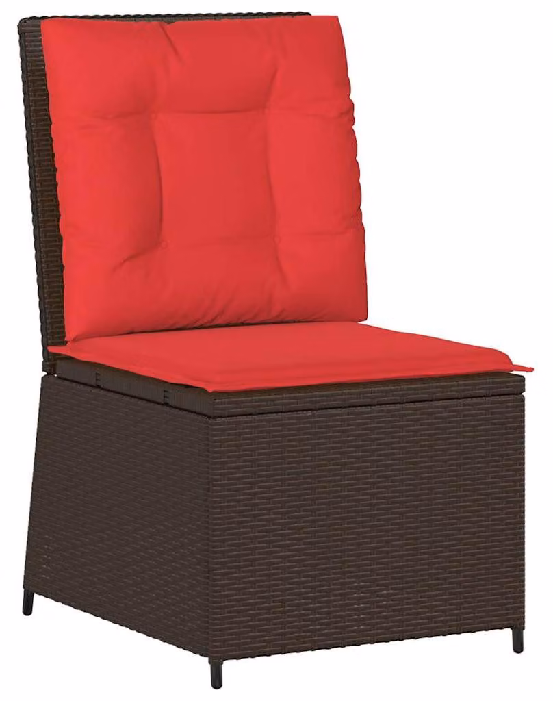 Divano da giardino con cuscini, color marrone e rosso, in rattan sintetico