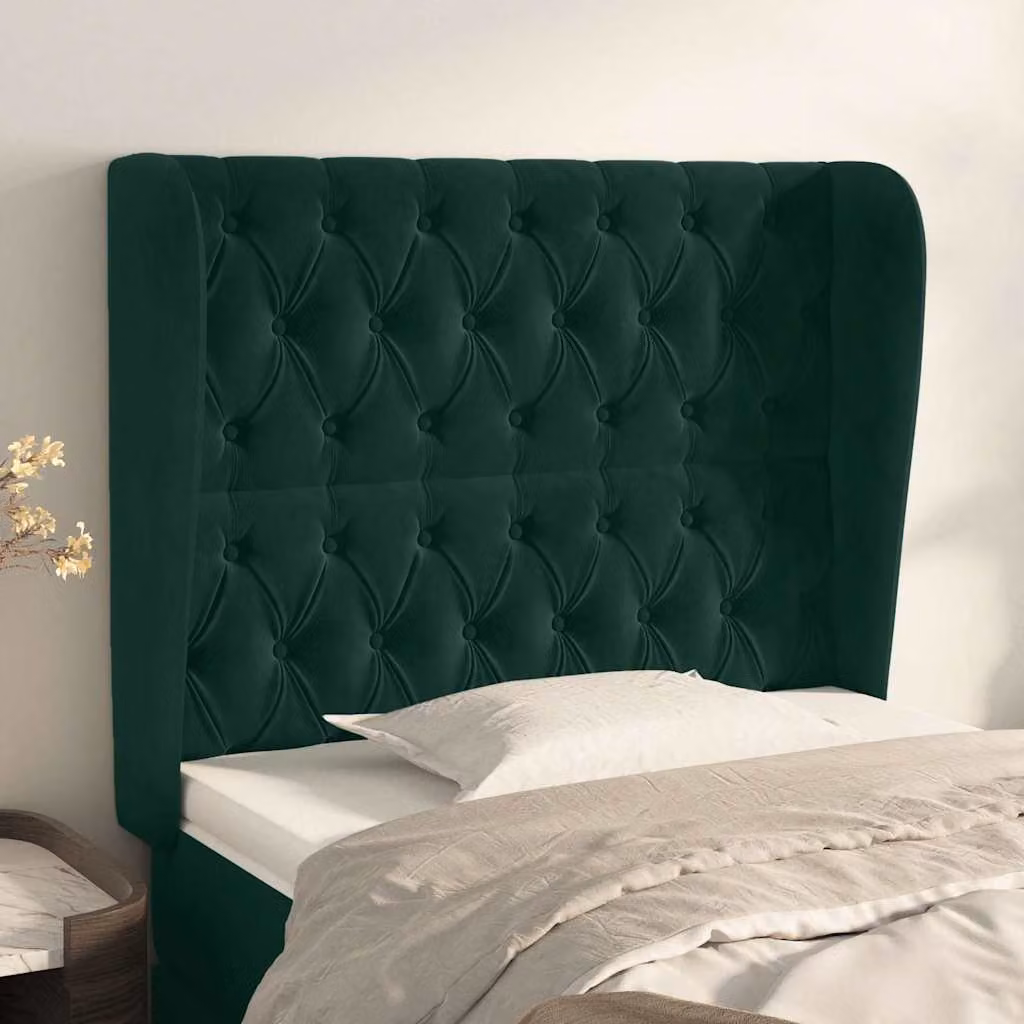 Testiera ad orecchio vidaXL in velluto verde scuro L: 93 cm, P: 23 cm, H: 118-128 cm