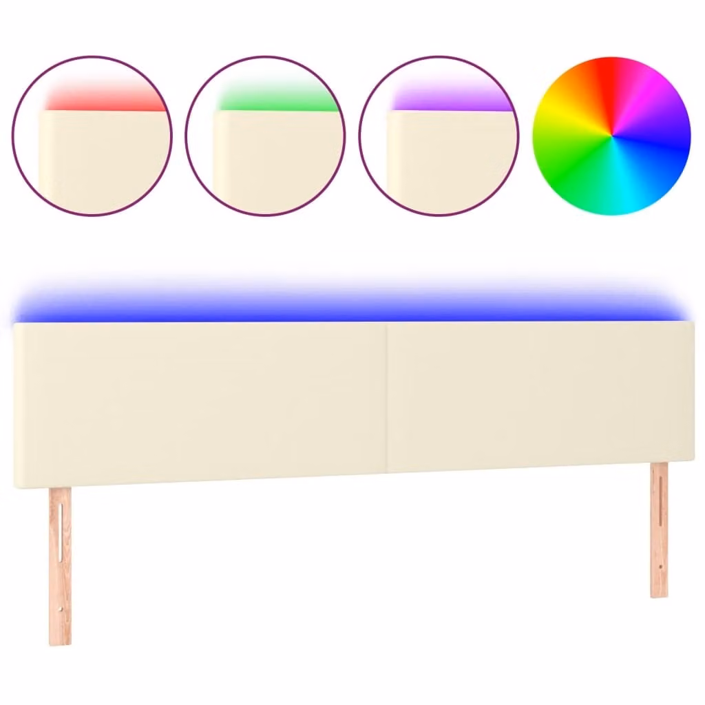 Testiera Crema a LED 180x5x78/88 cm in Pelle finta