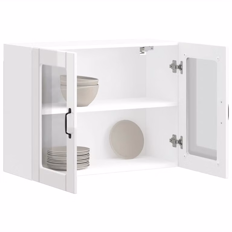 Pensile da cucina moderno vidaXL bianco lucido con ante in vetro e ripiani interni L 60 cm, H 80 cm, P 31 cm