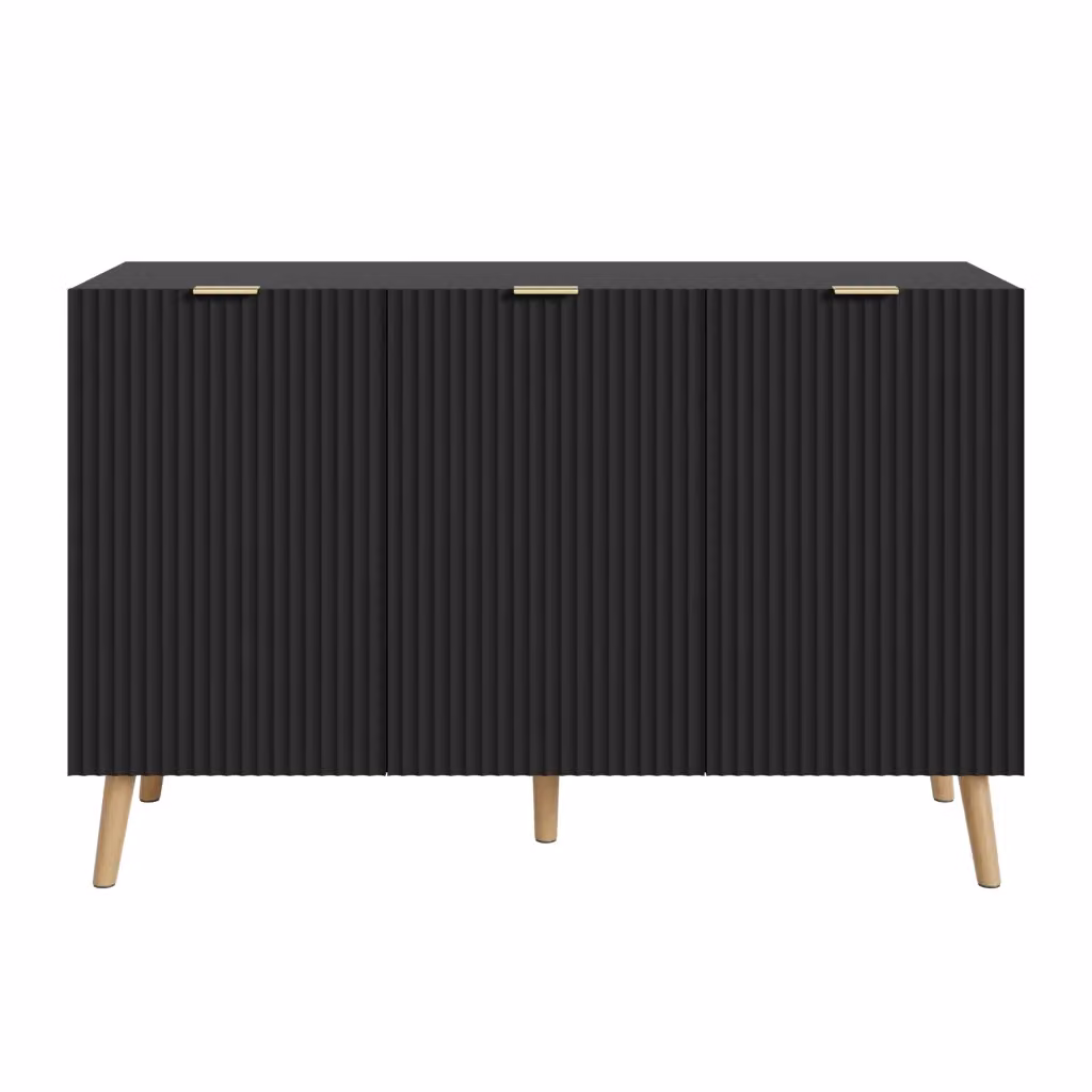 Credenza Madia Nand con 3 Ante Scanalate Nero en.casa L: 120 cm, P: 40 cm, H: 76 cm – 2