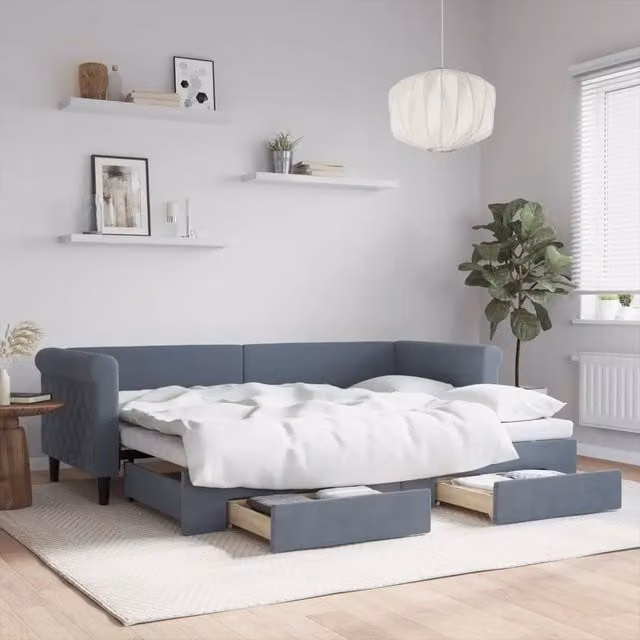 Divano Letto Estraibile con Cassetti vidaXL in Velluto Grigio L/P/H: 229 x 80 x 68 cm – 1