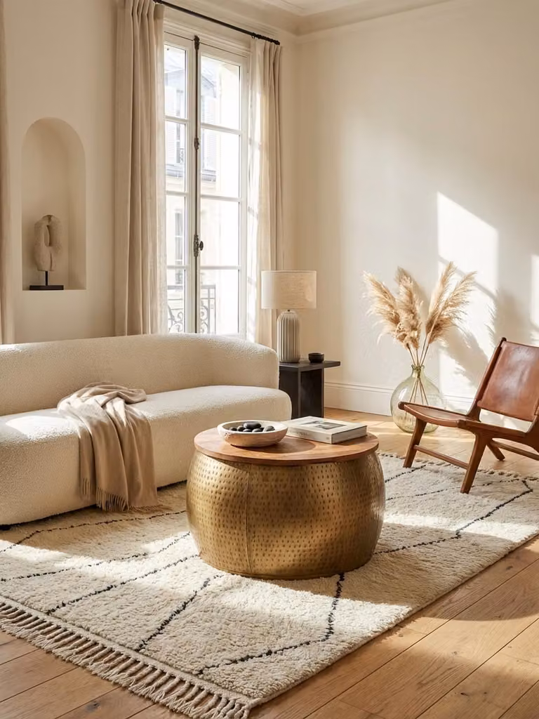 Tavolino in legno massello di mango e metallo 60x60x40 cm oro rotondo con spazio contenitivo, tavolino da salotto di design con piano rimovibile, tavolino da salotto tavolino da divano salotto moderno