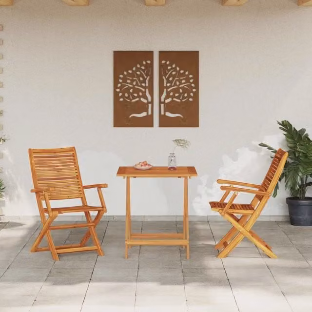 Set Bistro Pieghevole 3 pz Marrone Legno di Acacia Massello 3375697