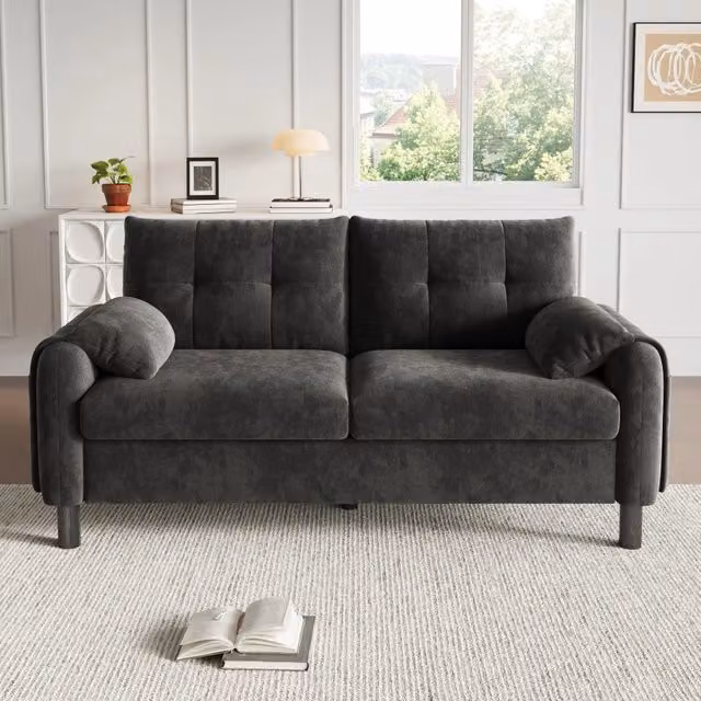 Divano a 2 posti REDOM in tessuto grigio, L: 158 cm, P: 80 cm, H: 88,5 cm
