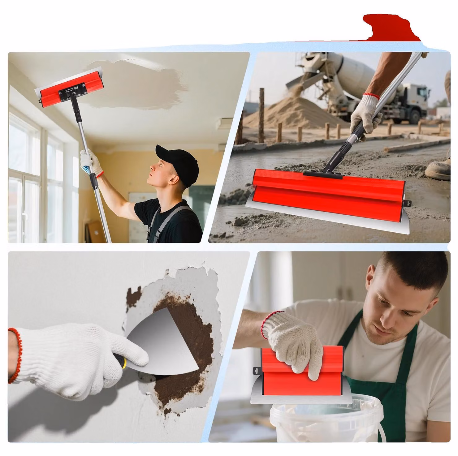 Set di utensili raschietto Putty, design ergonomico, lame di ricambio, rosso