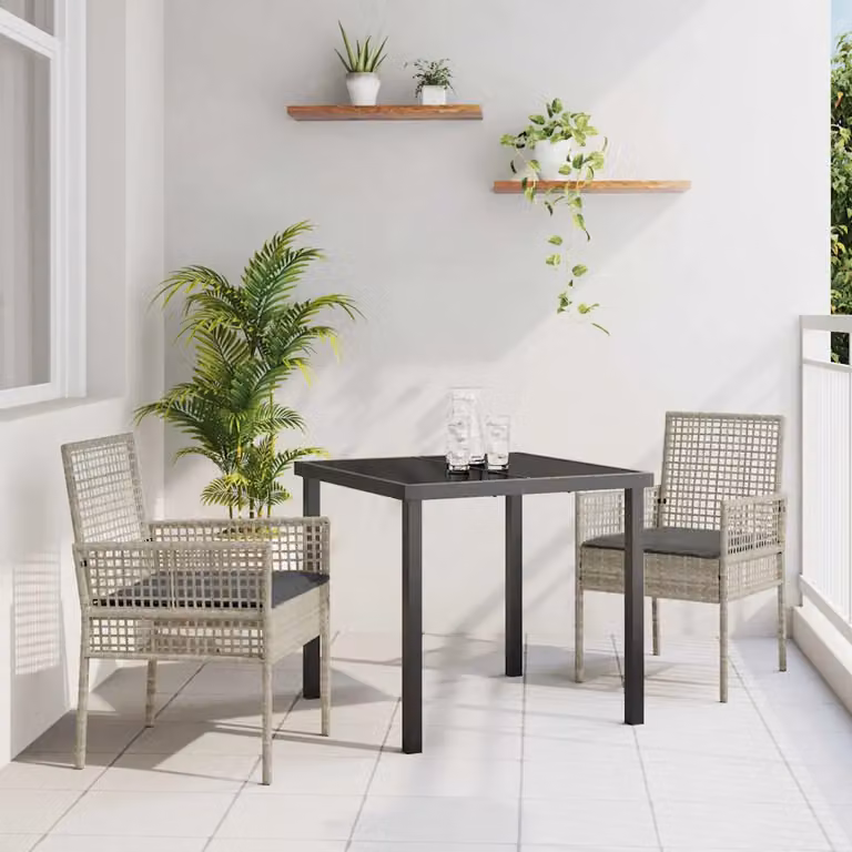 Set di 2 sedie da giardino moderne vidaXL in polyrattan grigio chiaro con cuscini e braccioli
