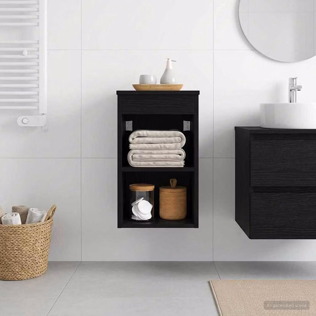 Armadio da bagno moderno vidaXL in rovere nero con ripiani interni, sospeso, L 30 cm x P 44,5 cm x H 50 cm