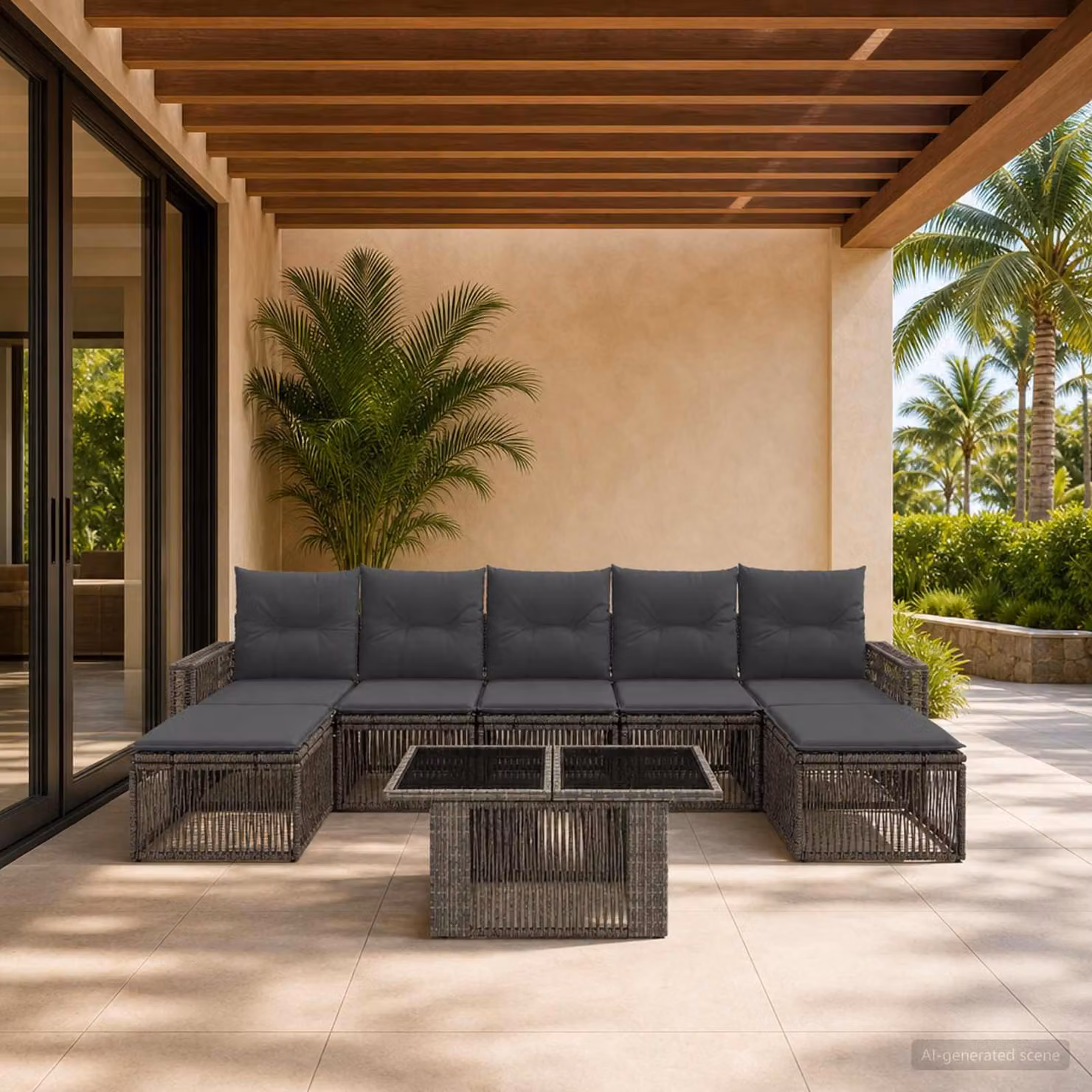 Set Divano da Giardino vidaXL 8 Pezzi a Forma di U in Polyrattan Grigio e Antracite con Cuscini e Tavolino