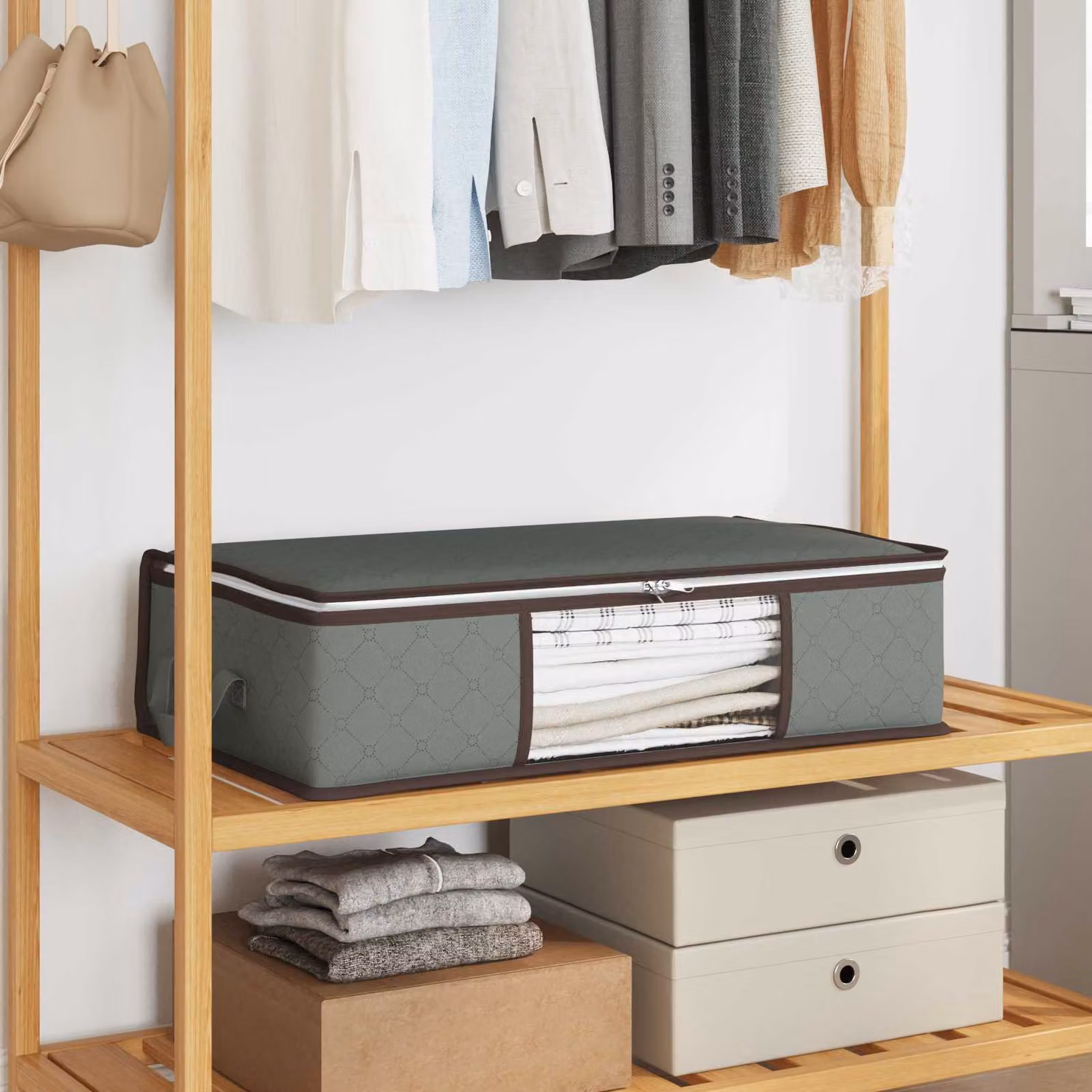 Scatola di stoccaggio ripiegabile vidaXL con finestra trasparente e maniglie Grigio L: 40 cm, P: 18 cm, H: 70 cm
