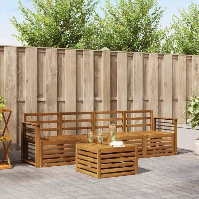 Set di divani da esterno 5 pz Naturale Legno di Acacia Massello 3374339