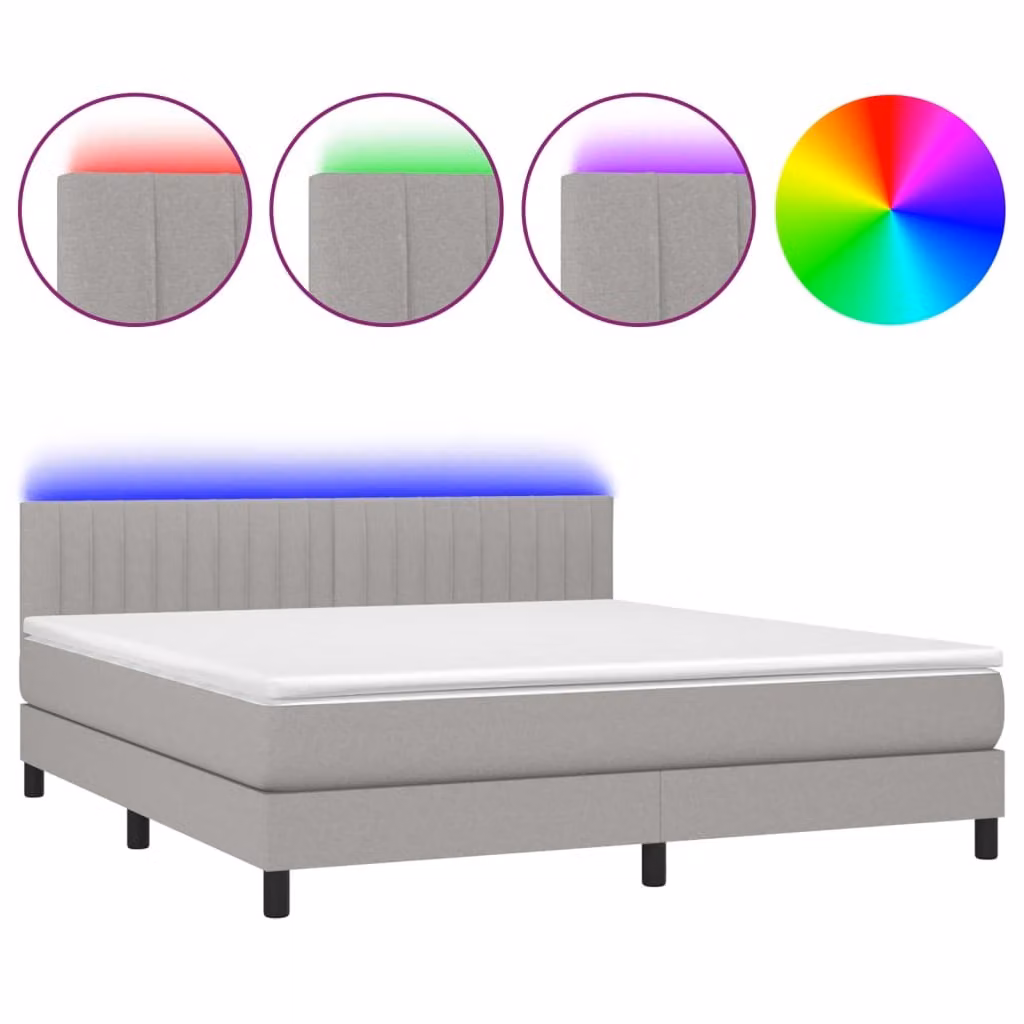 Letto a Molle Materasso e LED Grigio Chiaro 180x200 cm Tessuto
