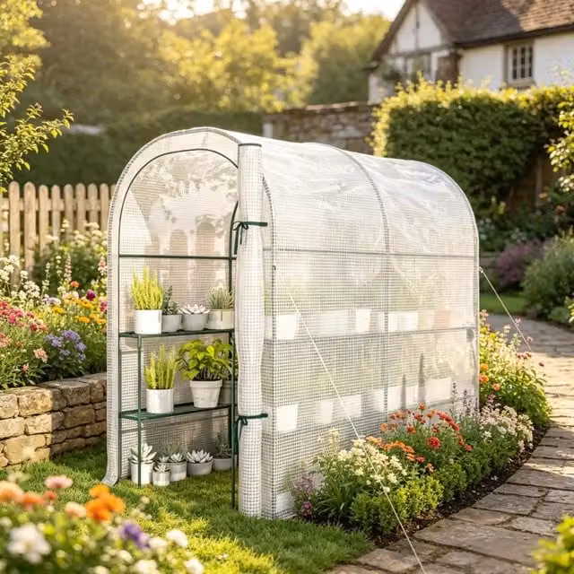 Casetta da giardino con ripiani, 123 x 187 x 189 cm, piccola casetta da giardino con porta avvolgibile, tessuto ad alta densit¨¤ 140 g/m2, casetta da g