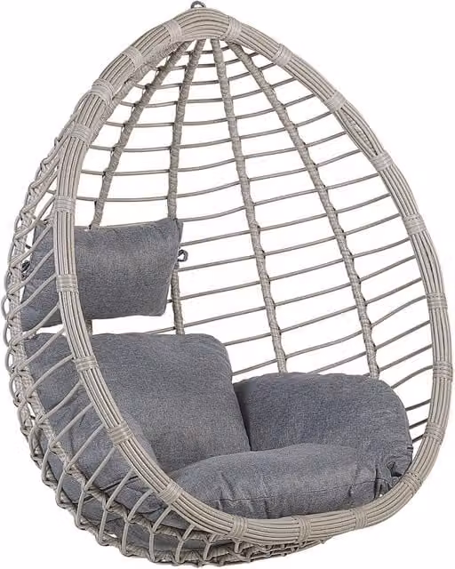 Sedia sospesa a poltrona Beliani in rattan grigio e metallo con design a uovo in stile Boho per interni ed esterni
