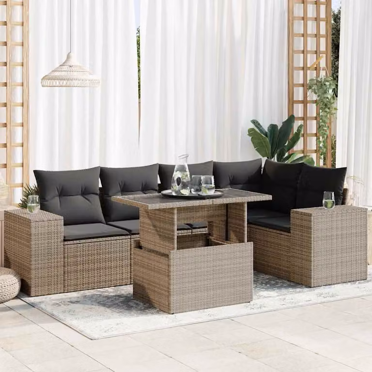 Maison Exclusive - Set da giardino 6 pezzi con cuscini Grigio Poly Rattan