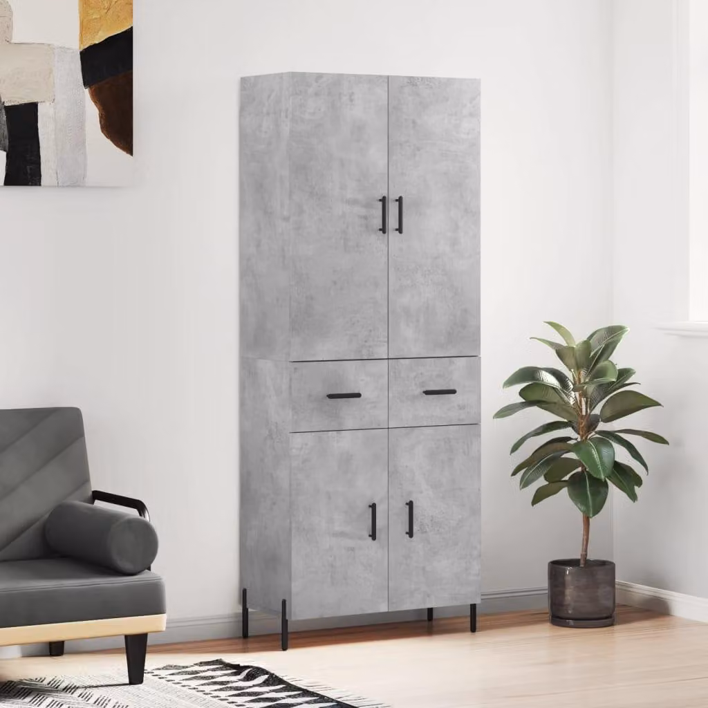 vidaXL Credenza grigio cemento 69,5x34x180 cm materiale a base di legno
