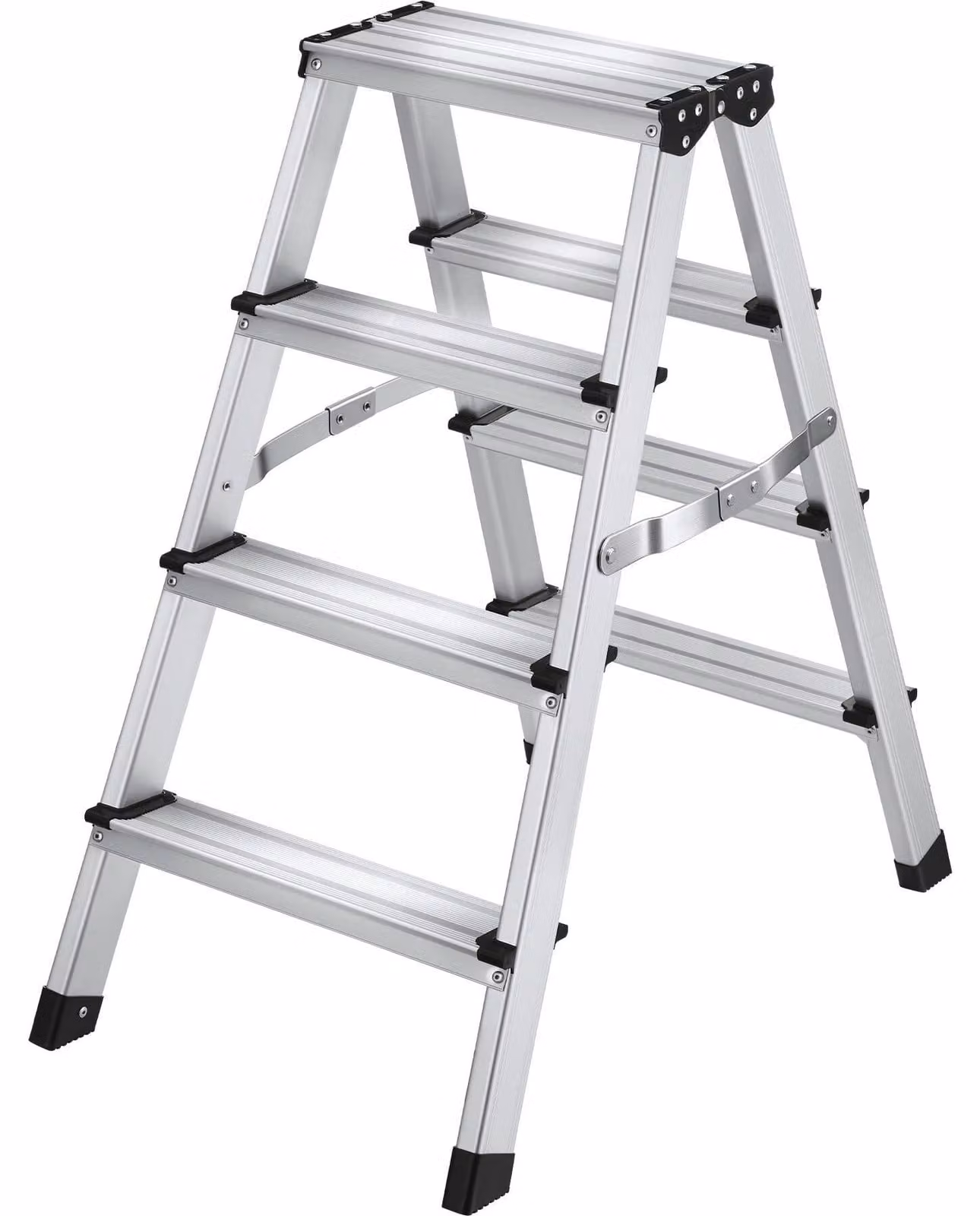 tectake® Scala a pioli in alluminio a due lati, con 4 gradini, pieghevole, capacità di carico 150 kg