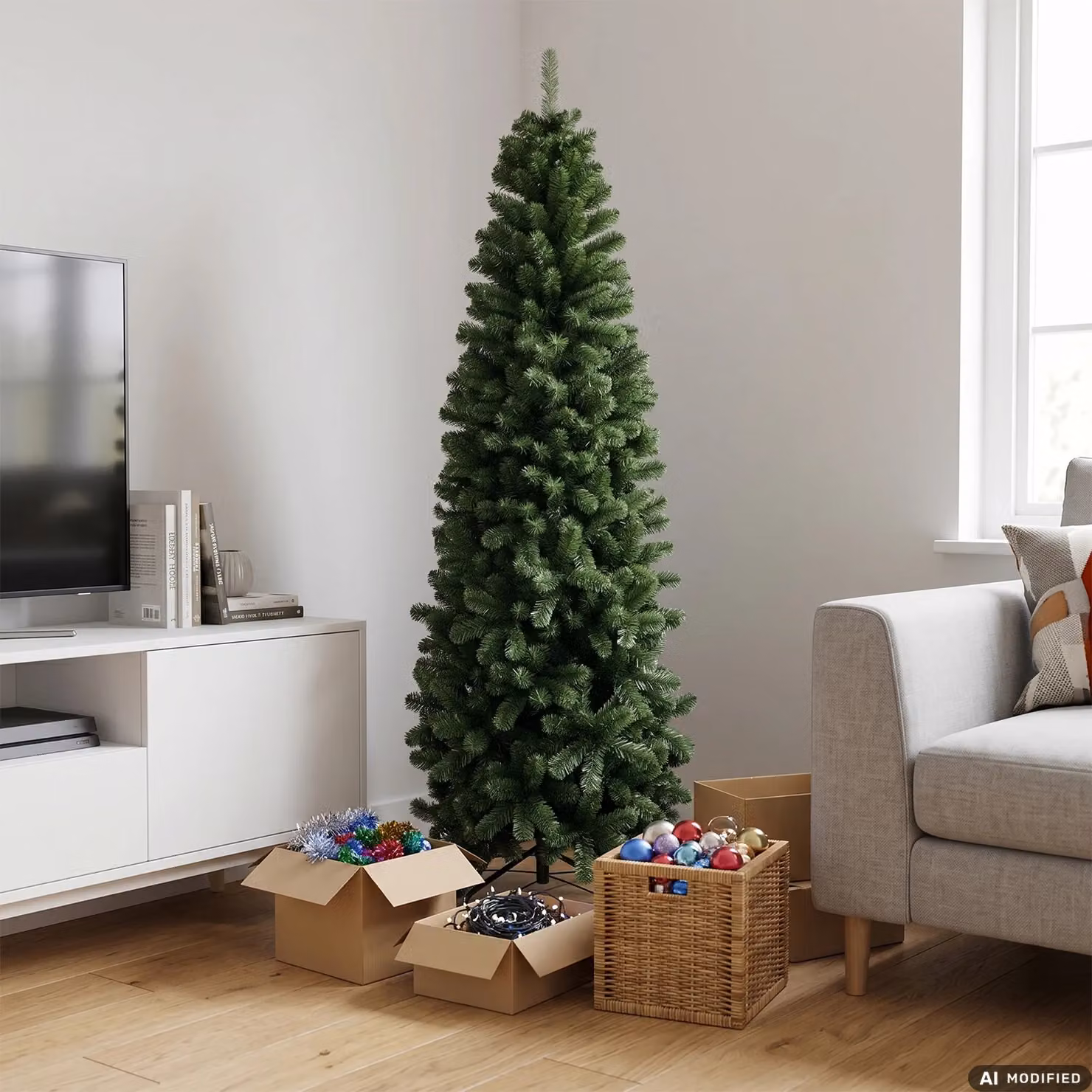 Albero di Natale Artificiale Slim Elbert VESTIAMO CASA Verde, Altezza: 210 cm, Diametro alla base: 79 cm – 2