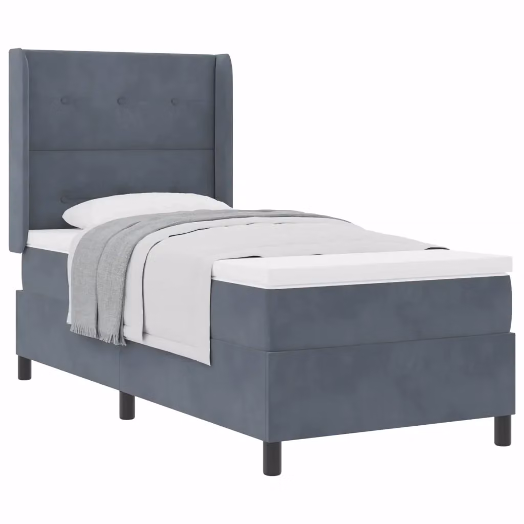 Letto a molle con testiera vidaXL in velluto grigio, L/P/H: 100 x 200 x 128 cm – 2