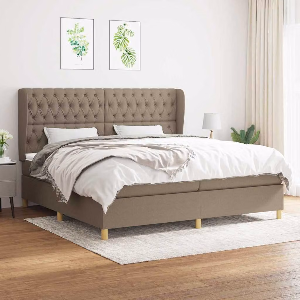 vidaXL Giroletto a Molle con Materasso Ibrido in Tessuto Beige e Bianco, L/P: 200 x 200 cm – 1